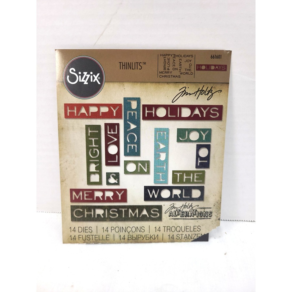 Sizzix Tim Holtz Alterations Thinlits "HOLIDAY WORDS " #661601 14 Die Set